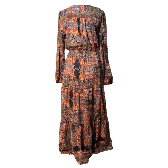Anthropologie Long Sleeve V-neck Maxi Paisley Tassel Dress Size Large - Picture 6 of 9